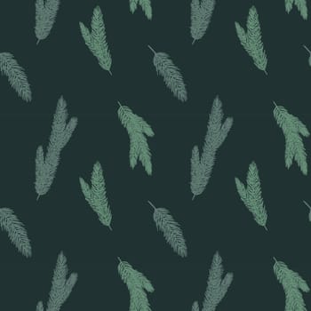 Seamless pattern of the branches of the Christmas tree on dark green background