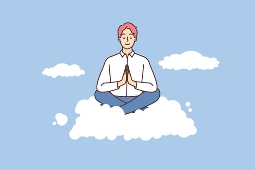 Calm businessman meditate on cloud