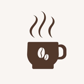Isolated cup of coffee with beans and vapor in flat style.