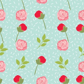 Roses floral seamless pattern design on light green background