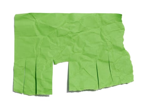 Green sheet of paper with torn edges for writing an ad on a white isolated background