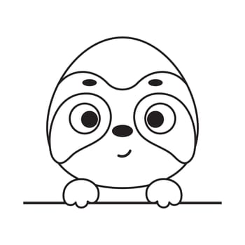 Coloring page cute little sloth head. Coloring book for kids. Educational activity for preschool years kids and toddlers with cute animal. Vector stock illustration