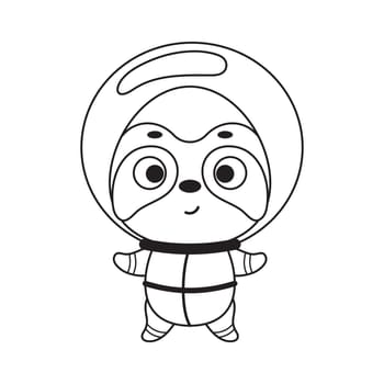 Coloring page cute little spaceman sloth. Coloring book for kids. Educational activity for preschool years kids and toddlers with cute animal. Vector stock illustration