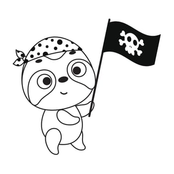 Coloring page cute little sloth with pirate flag. Coloring book for kids. Educational activity for preschool years kids and toddlers with cute animal. Vector stock illustration