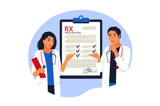 Rx medical prescription. Doctors writes medical prescription. Vector illustration. Flat.