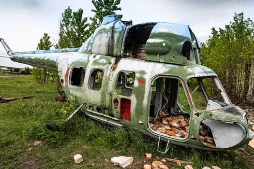 Abandoned helicopter at the airfield