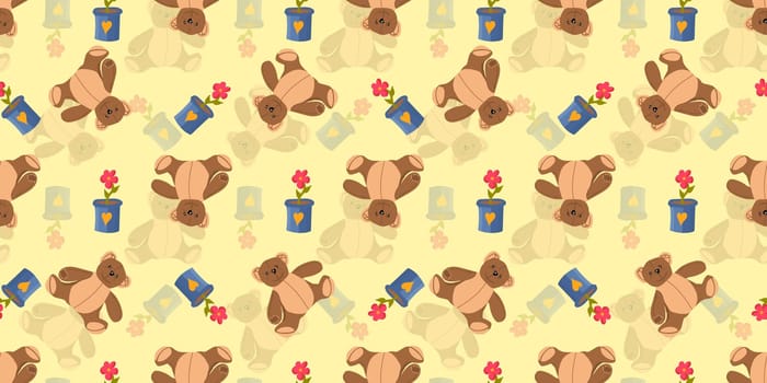 Children's seamless vector pattern. Plush teddy bear, toys. Children's textiles and wallpapers. Wrapping paper design..