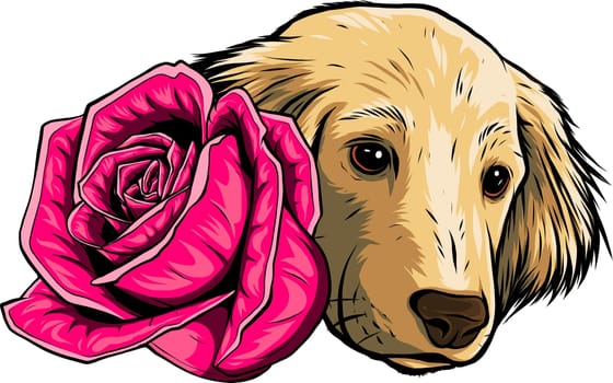 Cartoon puppy with rose isolated on white background