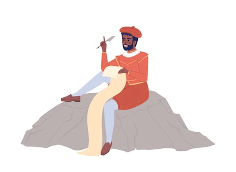 Medieval royal poet writing with quill semi flat color vector character