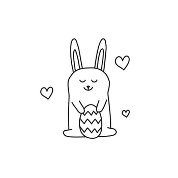 Doodle Easter bunny with egg and hearts around.