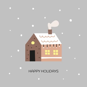 Christmas postcard with winter house.