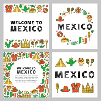 Set of Mexican posters with national landmarks, food and attractions.