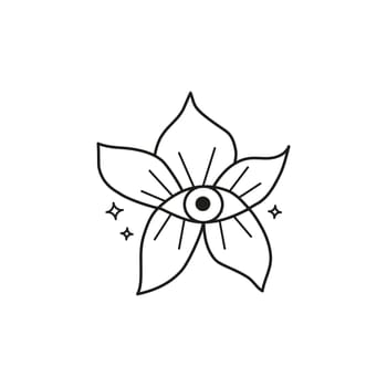 Doodle boho flower with seeing eye and stars.