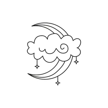 Doodle crescent moon and cloud.