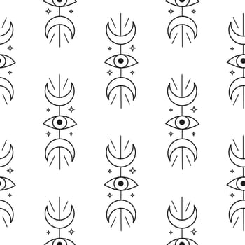 Seamless pattern with boho moon phases, third eye.