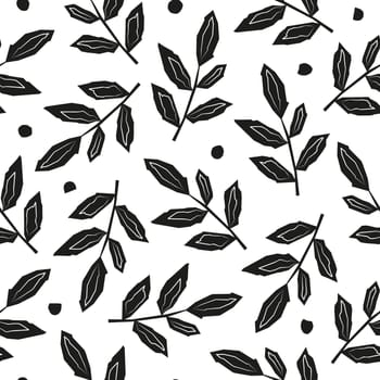 Seamless pattern with jungle leaves, dots.