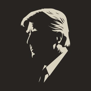 Georgia. March 13, 2023: Black and White Silhouette Portrait of Donald Trump. US President on Black Background. Side View. Vector Illustration