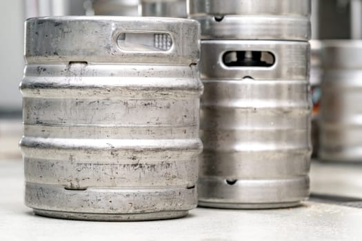 stainless steel beer barrel in the brewery