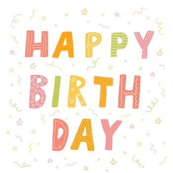 Hand drawn happy birthday lettering on white background.