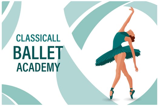 Woman ballerina on abstract background with text. Classical ballet academy poster. Illustration, web banner