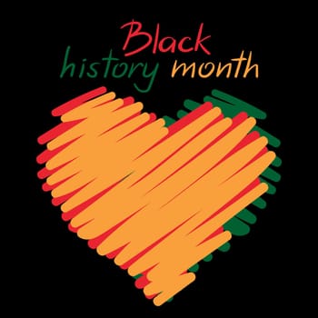Black history month celebration. Hand drawn heart in colors of flag. Handwriting. Vector art