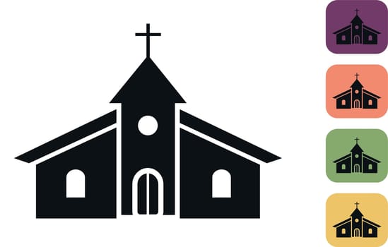 Catholic church outline icon. Cathedral. City architecture. Vector illustration of a church on white background and various color background