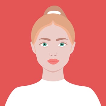 Portrait of a young blond woman. Full face portrait in flat style. Avatar. Female. Diversity