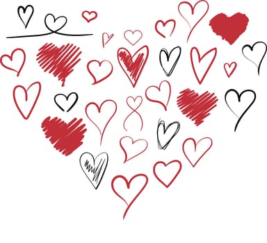 Hand drawn heart of hearts. Doodle simple hearts in different shapes. Love theme