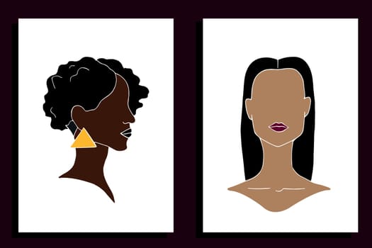 Abstract women silhouettes in frames. Women. Hand drawn vector art.