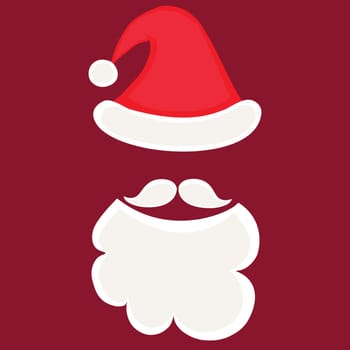 Santa Claus style vector art. Santa hat with beard and mustache on red background. Christmas symbol. Merry Christmas