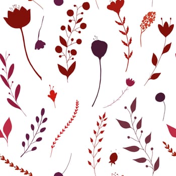 Flower and branches seamless pattern in red colors