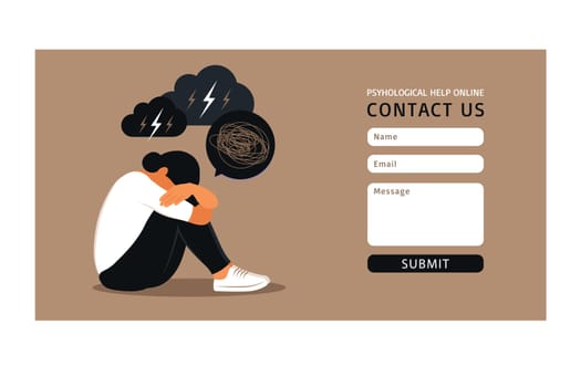 Contact us form template for web. Depression, mental health, stress and emotion concept for website design or landing web page.