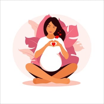 Concept pregnancy, motherhood, yoga, meditation and health care. Illustration in flat style.