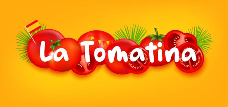 La Tomatina festival banner. La Tomatina in Spain. tomato fight. tomato battle.