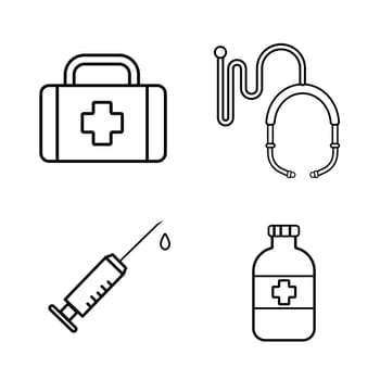 Icon set of medical equipment and pharmacy