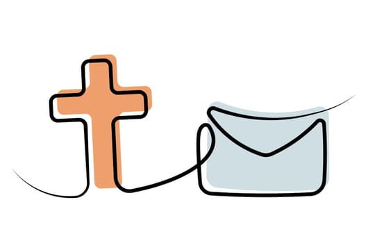 Christian icon Cross and envelope in one line and color