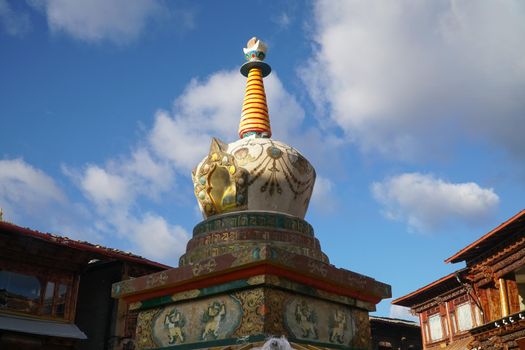 Stupa at square market in Shangri-la old town ,Yunnan,China.Time lapse
