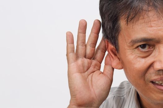 Senior man hearing loss , Hard of hearing