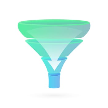 Conversion sales funnel icon based on AIDA model - Attention, Interest, Desire, Action, which is consumer-focused purchase funnel marketing concept.