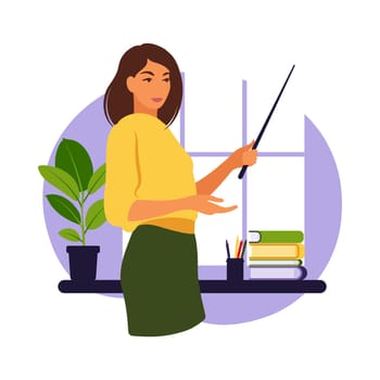 Online education concept. Woman teacher. Vector illustration. Flat.