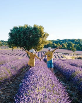 Ardeche, Lavender field France, field of Lavender Southern France. Couple on vacation