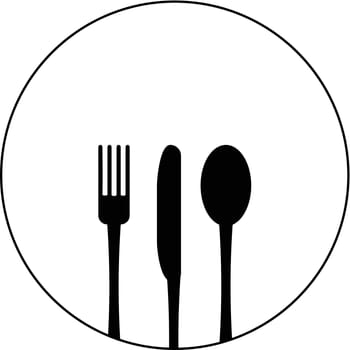 Vector illustration. knife, fork and spoon icon on white background. Restaurant menu icon.