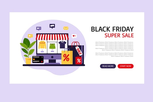 Online shopping. Black friday. Landing page template. Modern flat concept for web design. Sale. Vector illustration. Flat style.