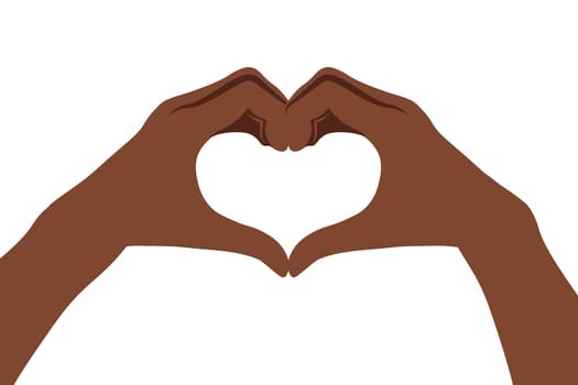 Two african hands making heart sign. Love, romantic relationship concept. Isolated vector illustration. Flat style.