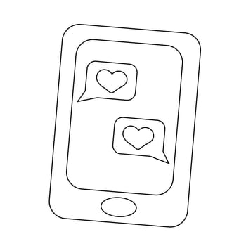 Mobile phone with messages and hearts in black and white