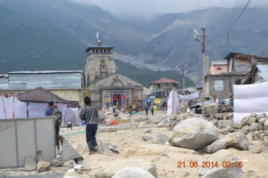 Kedarnath temple after Kedarnath disaster in 2013.