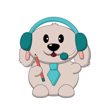 Cute Rabbit with headphone, microphone and pencil in color