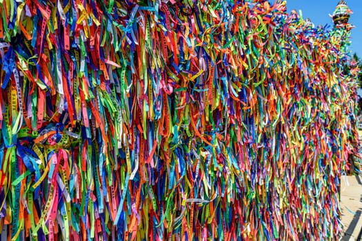 Famous ribbons of our lord do Bonfim which is believed to bring luck and are traditional in the city of Salvador in Bahia.
