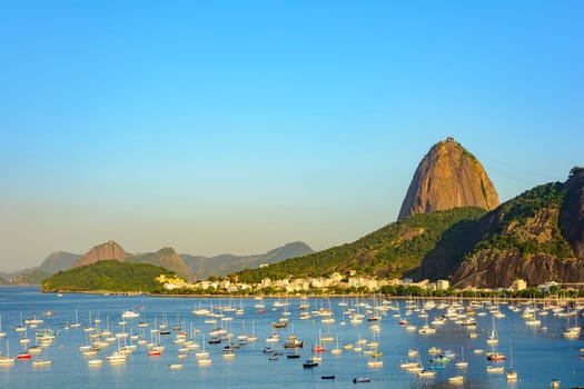 Guanabara Bay with boats and the Sugarloaf Mountain