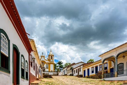 Street and old colonial style houses in the historic city of Tiradentes
